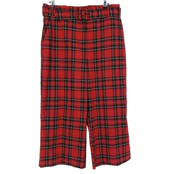 Alex Marie Wide Crop Pants Rebecca Holiday Plaid Tartan High Rise Belt Capri - Picture 1 of 6